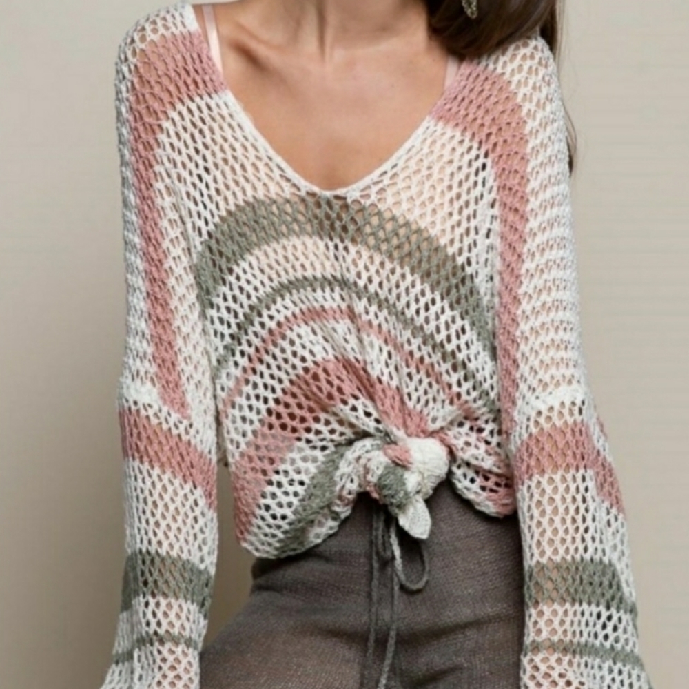 Multi Stripe Open Weave Sweater - Picture 3 of 6